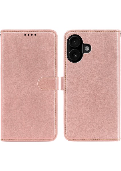 iPhone 16 Plus Deri Kılıf Litchi Doku Cüzdan Rfıd Engelleme Telefon Kapağı (Yurt Dışından)
