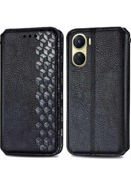 Vivo Y16 4g Pu Deri Telefon Kılıfı, Cüzdan Stand Baskı Rhombus Manyetik Shock Anti-Phone Cover (Yurt Dışından)
