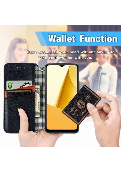 Vivo Y16 4g Pu Deri Telefon Kılıfı, Cüzdan Stand Baskı Rhombus Manyetik Shock Anti-Phone Cover (Yurt Dışından)