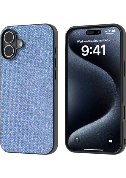 iPhone 16 Plus Yapay Doku Pu+Pc+Tpu Telefon Kapağı Siyah Kenar (Yurt Dışından)