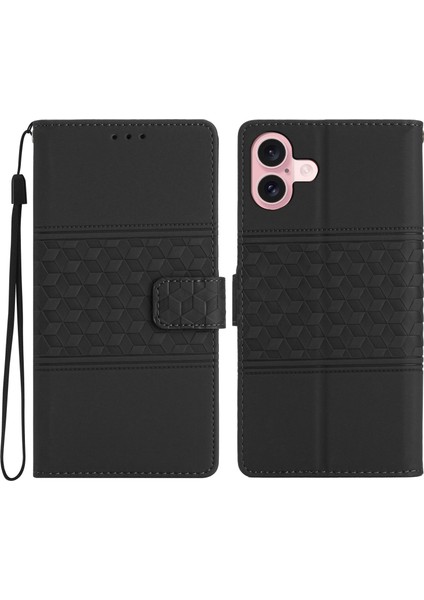 iPhone 16 Plus Eşkenar Dörtgen Deri Yatay Çevirmeli Telefon Kapağı (Yurt Dışından)