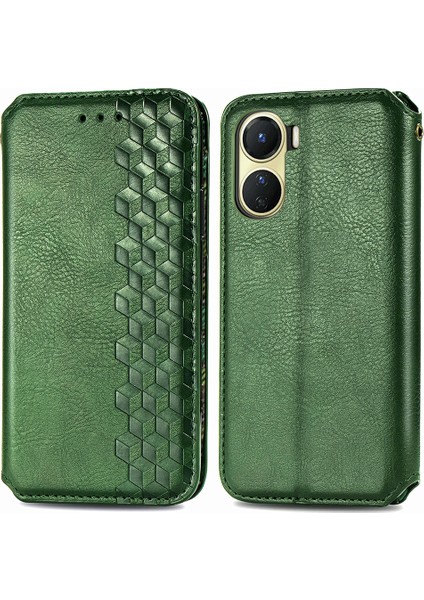 Vivo Y16 4g Pu Deri Telefon Kılıfı, Cüzdan Stand Baskı Rhombus Manyetik Shock Anti-Phone Cover (Yurt Dışından)