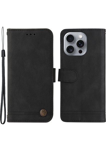 iPhone 16 Pro Max Cilt Duygusu Deri Cüzdan Askılı Standlı Telefon Kapağı (Yurt Dışından)