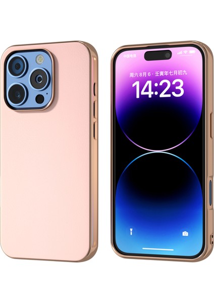 iPhone 16 Pro Elektro Kaplama Kenar Pu Deri Kaplamalı Tpu+Pc Telefon Kapağı (Yurt Dışından)