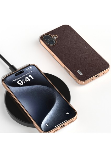 iPhone 16 Elektro Kaplama Hakiki Inek Deri Pc Telefon Kapağı (Yurt Dışından)