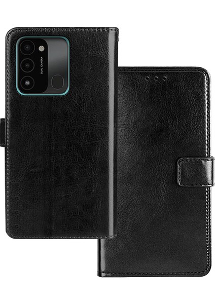 Tecno Spark 8c 4g Cüzdan Telefon Kılıfı Crazy Horse Doku Pu Deri Kapak Çevirin (Yurt Dışından)
