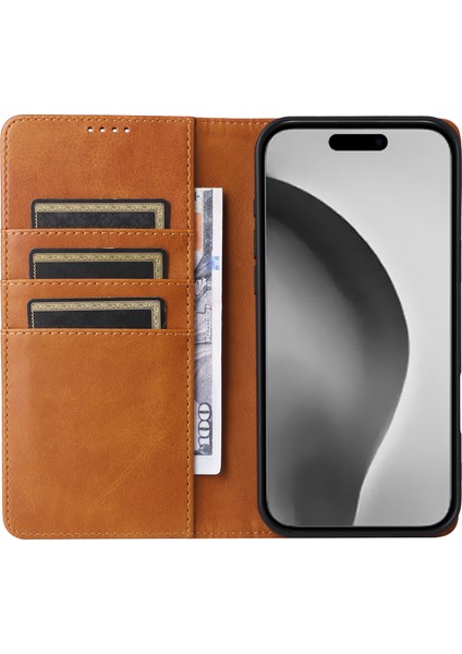 iPhone 16 Pro Max Pu Deri Telefon Kılıfı Stand Görünümü (Yurt Dışından)