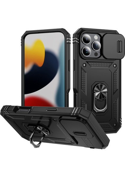 iPhone 16 Pro Kayar Kamera Kapak Halkası Kickstand Pc+Tpu Telefon Kabuğu (Yurt Dışından)