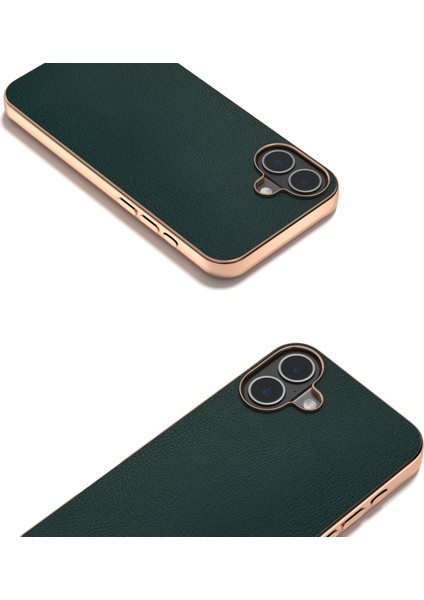 iPhone 16 Plus Elektro Kaplama Kenar Pu Deri Kaplamalı Tpu+Pc Telefon Kapağı (Yurt Dışından)