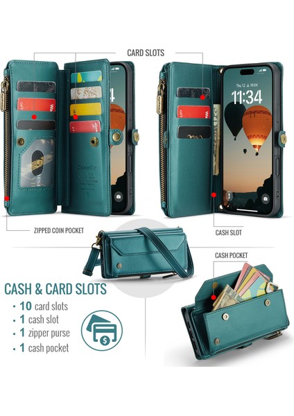 iPhone 16 7 Kart Yuvalı Crossbody Deri Telefon Çantası (Yurt Dışından)