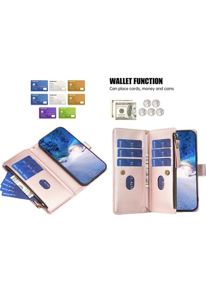 iPhone 16 Pro Fermuarlı Cüzdan Deri Telefon Kılıfı (Yurt Dışından)