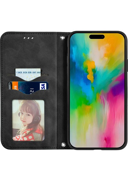 iPhone 16 Plus Cilt Dokunma Duygusu Deri Cüzdan Telefon Kılıfı (Yurt Dışından)