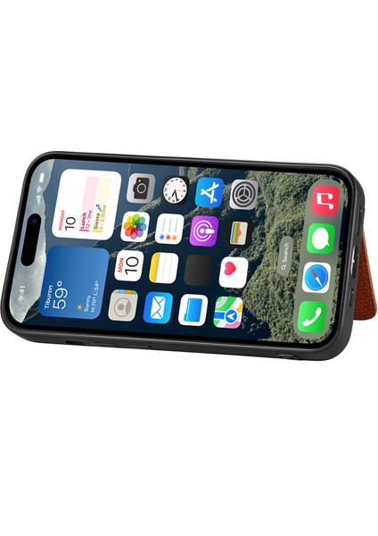 iPhone 16 Kart Tutucu Karbon Fiber Deri+Pc+Tpu Telefon Kapağı (Yurt Dışından)