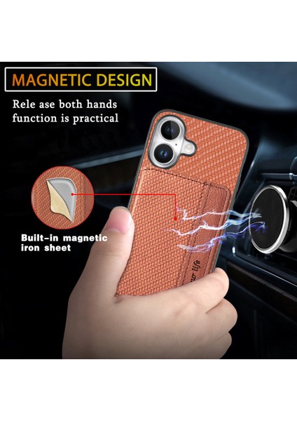 iPhone 16 Kart Tutucu Karbon Fiber Deri+Pc+Tpu Telefon Kapağı (Yurt Dışından)