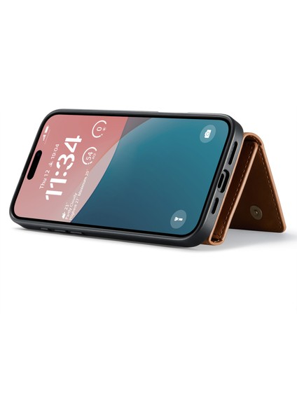 iPhone 16 Plus Çıkarılabilir Cüzdanlı Kickstand Pu Telefon Kılıfı (Yurt Dışından)