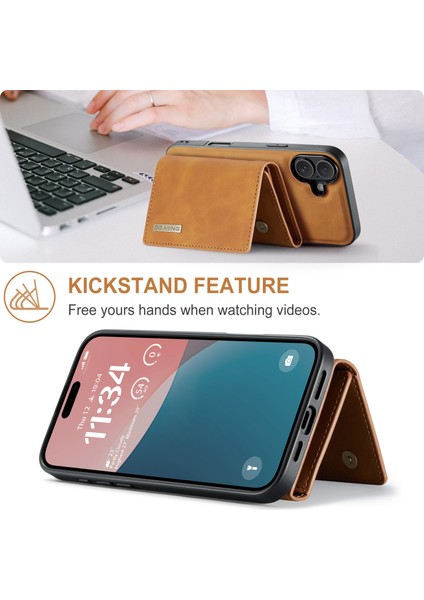 iPhone 16 Plus Çıkarılabilir Cüzdanlı Kickstand Pu Telefon Kılıfı (Yurt Dışından)