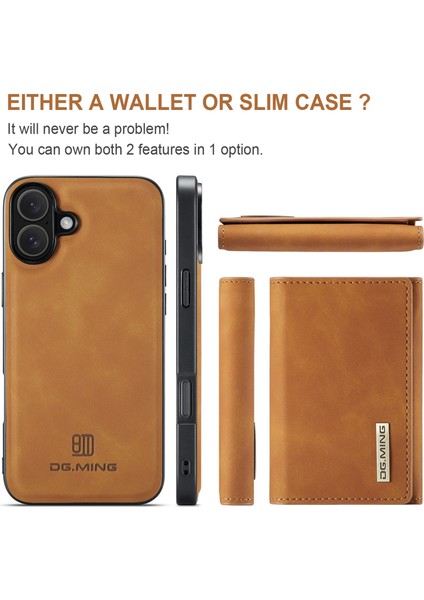 iPhone 16 Plus Çıkarılabilir Cüzdanlı Kickstand Pu Telefon Kılıfı (Yurt Dışından)