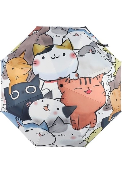 Japon Sevimli Kedi Güneş Şemsiyesi Kadın Siyah Plastik Güneşli ve Yağmurlu Şemsiye Çift Amaçlı Ins Güneş Kremi Tam Otomatik Katlanır Şemsiye (Yurt Dışından)