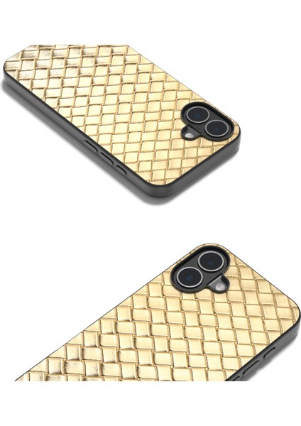 iPhone 16 Plus Dokuma Dokulu Deri+Pc+Tpu Hibrit Telefon Kılıfı (Yurt Dışından)