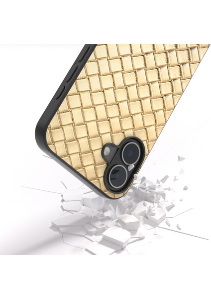 iPhone 16 Plus Dokuma Dokulu Deri+Pc+Tpu Hibrit Telefon Kılıfı (Yurt Dışından)