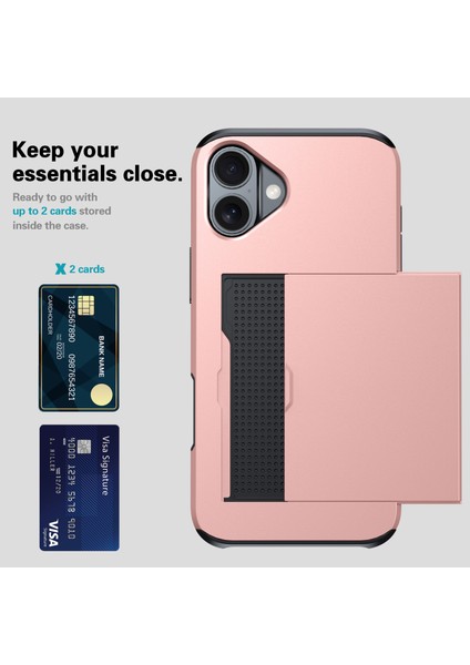 iPhone 16 Çift Katmanlı Tpu + Sürgülü Kart Yuvalı Pc Telefon Kapağı (Yurt Dışından)