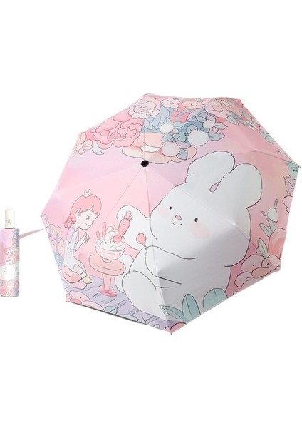 Kadınlar Için Tam Otomatik Şemsiye Siyah Bant Karikatür Katlanır Şemsiye Güneşli ve Yağmurlu Çift Kullanımlı Güneş Şemsiyesi (Yurt Dışından)