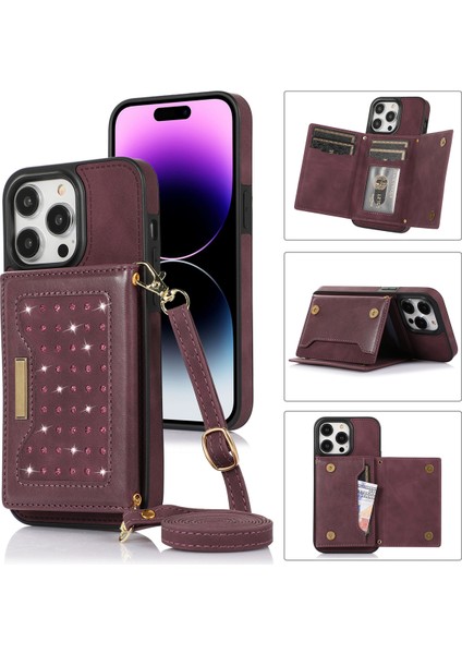 iPhone 16 Pro Max Kordonlu Tpu Deri Cüzdan Telefon Kılıfı (Yurt Dışından)