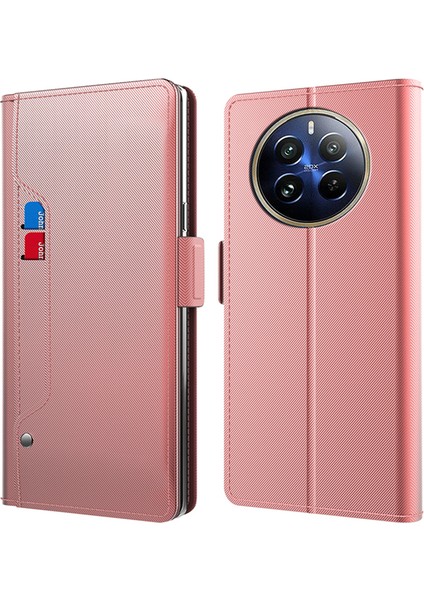 Realme 12 Pro 5g/12 Pro Plus 5g Kılıf Pu+Tpu Deri Telefon Kapak Aynalı Cüzdan Kart Tutucu (Yurt Dışından)
