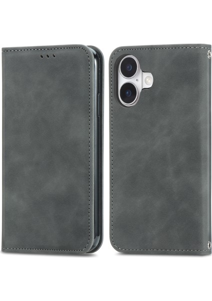 iPhone 16 Plus Cilt Dokunma Duygusu Deri Cüzdan Telefon Kılıfı (Yurt Dışından)