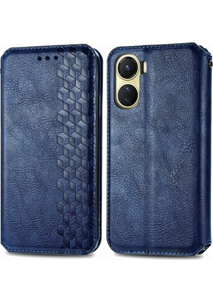 Vivo Y16 4g Pu Deri Telefon Kılıfı, Cüzdan Stand Baskı Rhombus Manyetik Shock Anti-Phone Cover (Yurt Dışından)