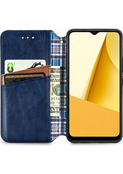 Vivo Y16 4g Pu Deri Telefon Kılıfı, Cüzdan Stand Baskı Rhombus Manyetik Shock Anti-Phone Cover (Yurt Dışından)