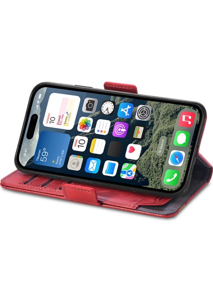 iPhone 16 Plus Standı Cüzdan Ekleme Pu Deri Kapak (Yurt Dışından)