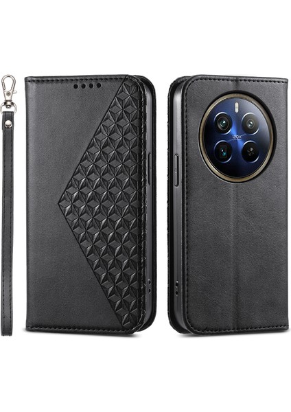 Realme 12 Pro/12 Pro Plus 5g Kılıf Eşkenar Dörtgen Baskılı Pu Deri + Tpu Telefon Kapağı (Yurt Dışından)