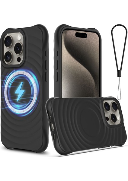 iPhone 16 Pro Dalgalanma Dokulu Sıvı Silikon Koruyucu Kılıf Magsafe ile Uyumlu Askılı (Yurt Dışından)