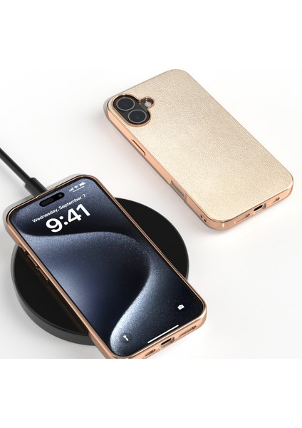 iPhone 16 Elektro Kaplama Kenar Pu Deri Kaplamalı Tpu+Pc Telefon Kapağı (Yurt Dışından) fırsatları