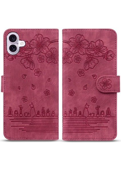 iPhone 16 Plus Kartlıklı Cüzdanlı Deri Telefon Kılıfı (Yurt Dışından)