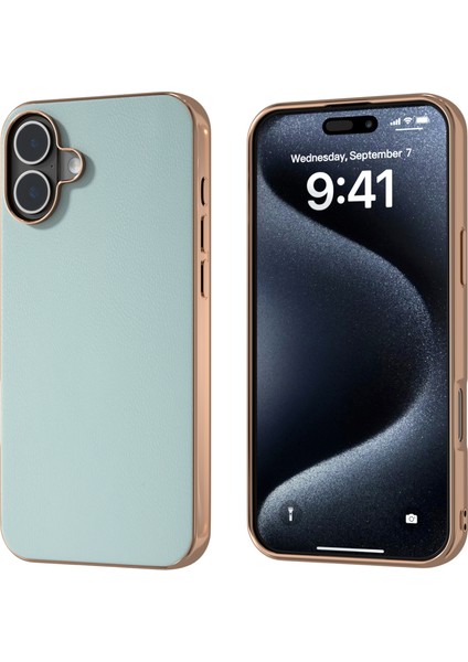 iPhone 16 Plus Elektro Kaplama Kenar Pu Deri Kaplamalı Tpu+Pc Telefon Kapağı (Yurt Dışından)