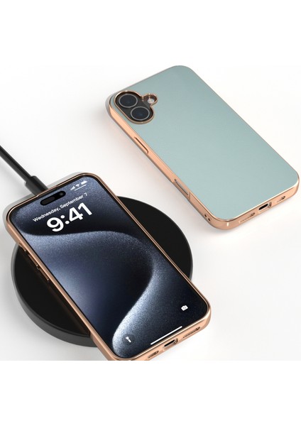 iPhone 16 Plus Elektro Kaplama Kenar Pu Deri Kaplamalı Tpu+Pc Telefon Kapağı (Yurt Dışından)