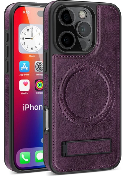 iPhone 16 Pro Max Magsafe ile Uyumlu Manyetik Deri Kickstand Telefon Kılıfı (Yurt Dışından)