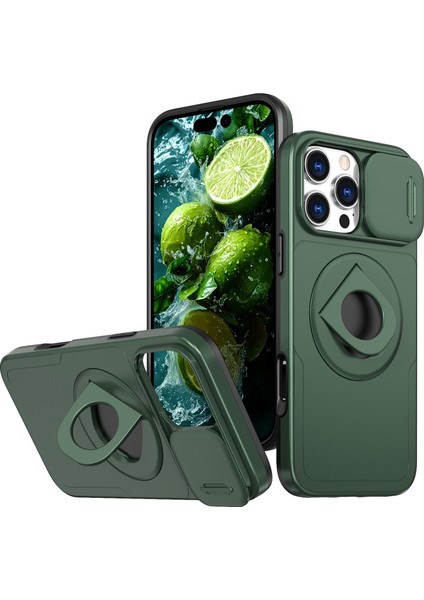 iPhone 16 Pro Max Manyetik Kickstand Slayt Lens Kapağı Tpu+Pc Telefon Kabuğu (Yurt Dışından)
