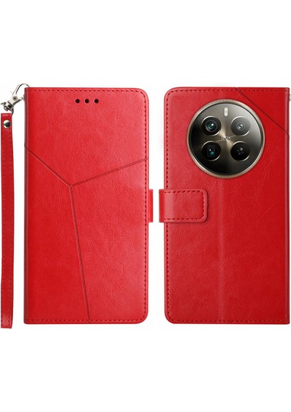 Realme 12/12 Plus 5g Kılıf Kapak Cüzdan Deri Kapak Y-Şekilli Çizgiler Baskılı (Yurt Dışından)