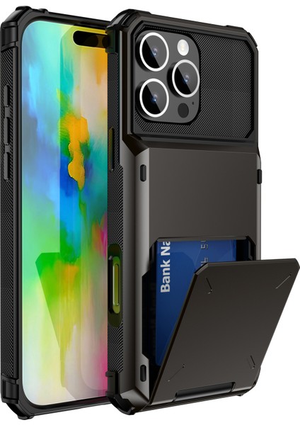 iPhone 16 Pro Pc+Tpu Çift Katmanlı Arka Kılıf, Kart Tutuculu (Yurt Dışından)