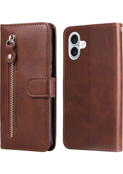 iPhone 16 Plus Pu Deri Kart Yuvaları Fermuarlı Cep Telefonu Kapağı (Yurt Dışından)