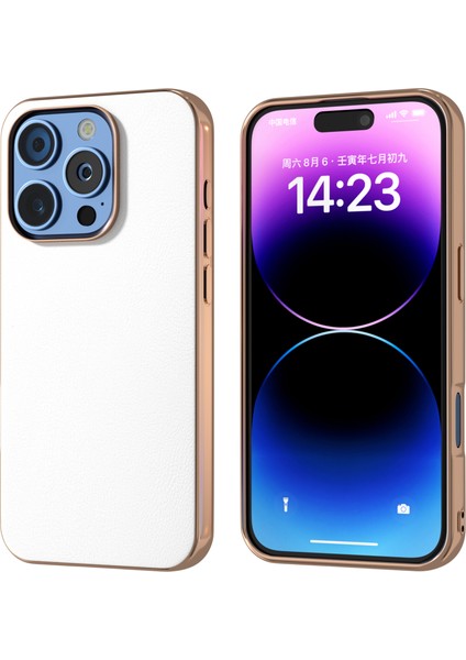 iPhone 16 Pro Max Elektro Kaplama Kenar Pu Deri Kaplamalı Tpu+Pc Telefon Kapağı (Yurt Dışından)