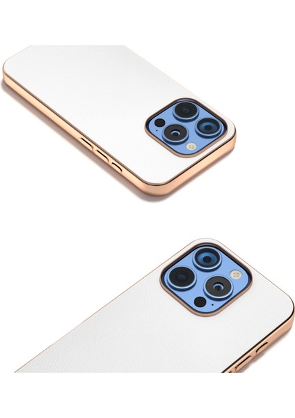 iPhone 16 Pro Max Elektro Kaplama Kenar Pu Deri Kaplamalı Tpu+Pc Telefon Kapağı (Yurt Dışından)