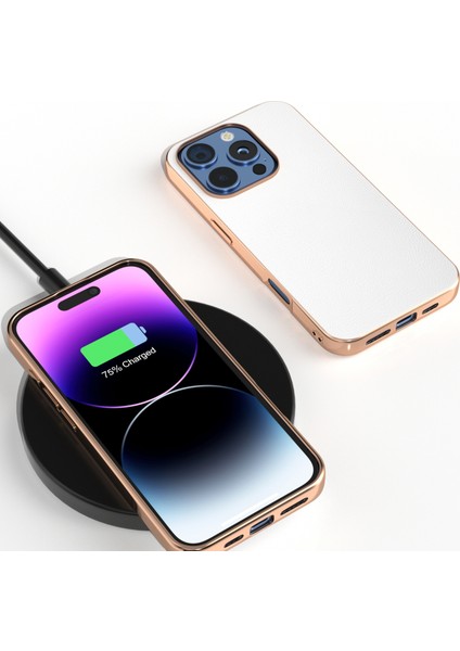 iPhone 16 Pro Max Elektro Kaplama Kenar Pu Deri Kaplamalı Tpu+Pc Telefon Kapağı (Yurt Dışından)
