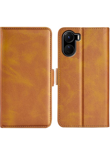 Vivo Y16 4g Buzağı Dokusu Pu Deri Kılıf Çift Manyetik Toka Stand Cüzdan Folio Flip Telefon Kapağı (Yurt Dışından)