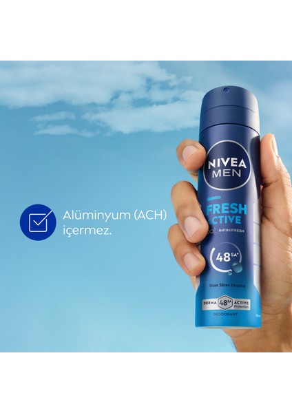 Erkek Sprey Deodorant Fresh Active 150ml, Ter Kokusuna Karşı 48 Saat Koruma, Uzun Süre Ferahlık