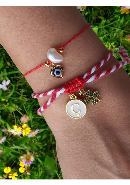 Kadınlar Günü Özel, Zirkon Yonca ve Harf Charm\'lı 2\'li Kadın Bileklik modelleri