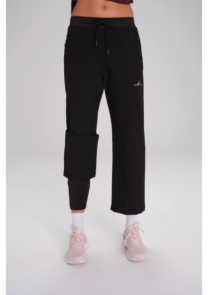 Active Çift Katmanlı Taytlı Boru Paça Siyah Spor Pantolonu Eşofman Altı Act-3